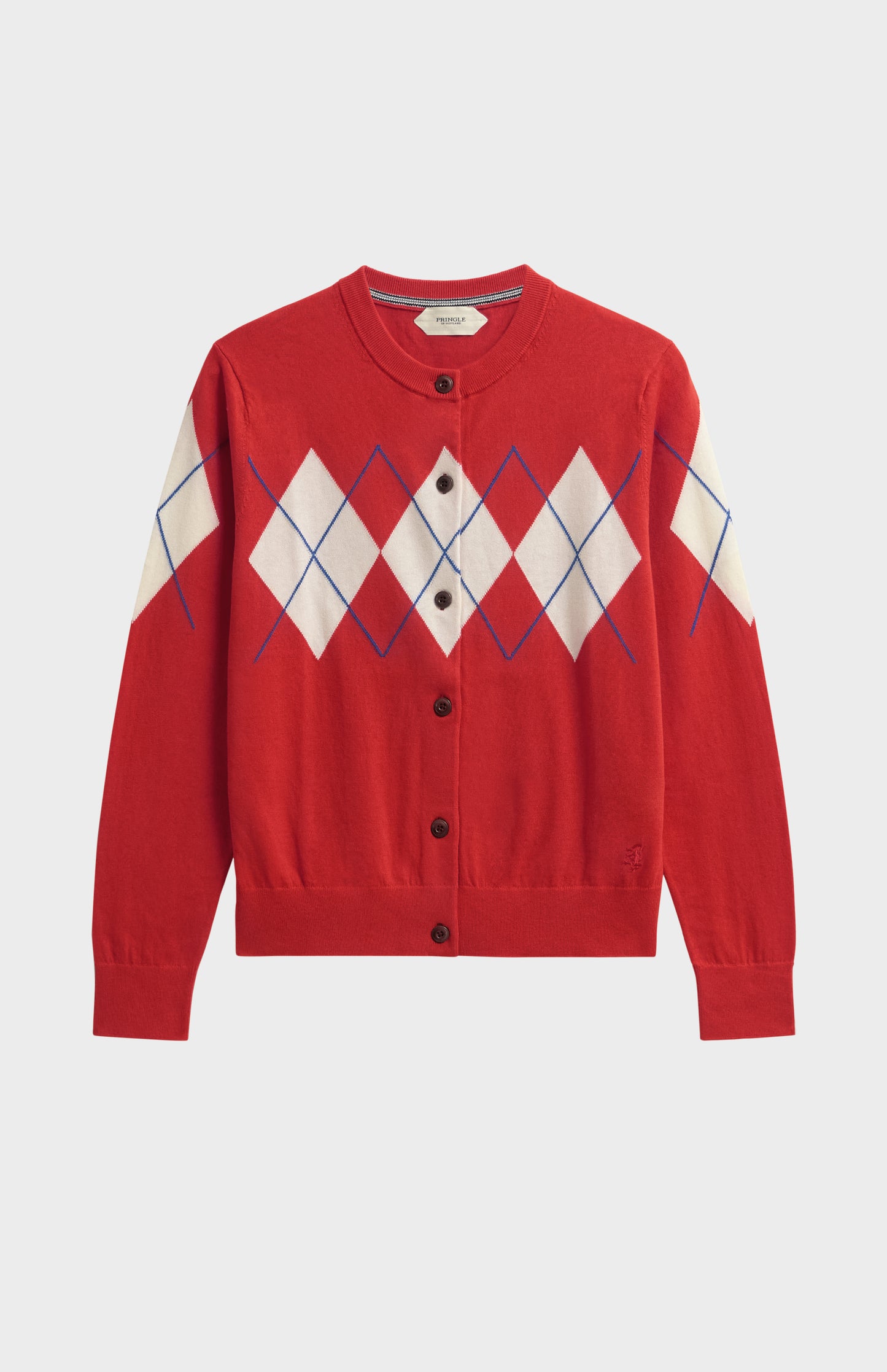 Women's Cashmere And Cotton Crew Neck Argyle Cardigan In Red, White & Blue