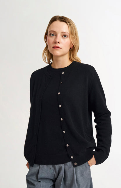 Pringle Women's Classic Round Neck Cashmere Cardigan In Black on model