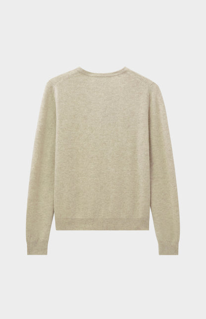 Pringle Women's Classic Round Neck Cashmere Cardigan In Oatmeal rear view