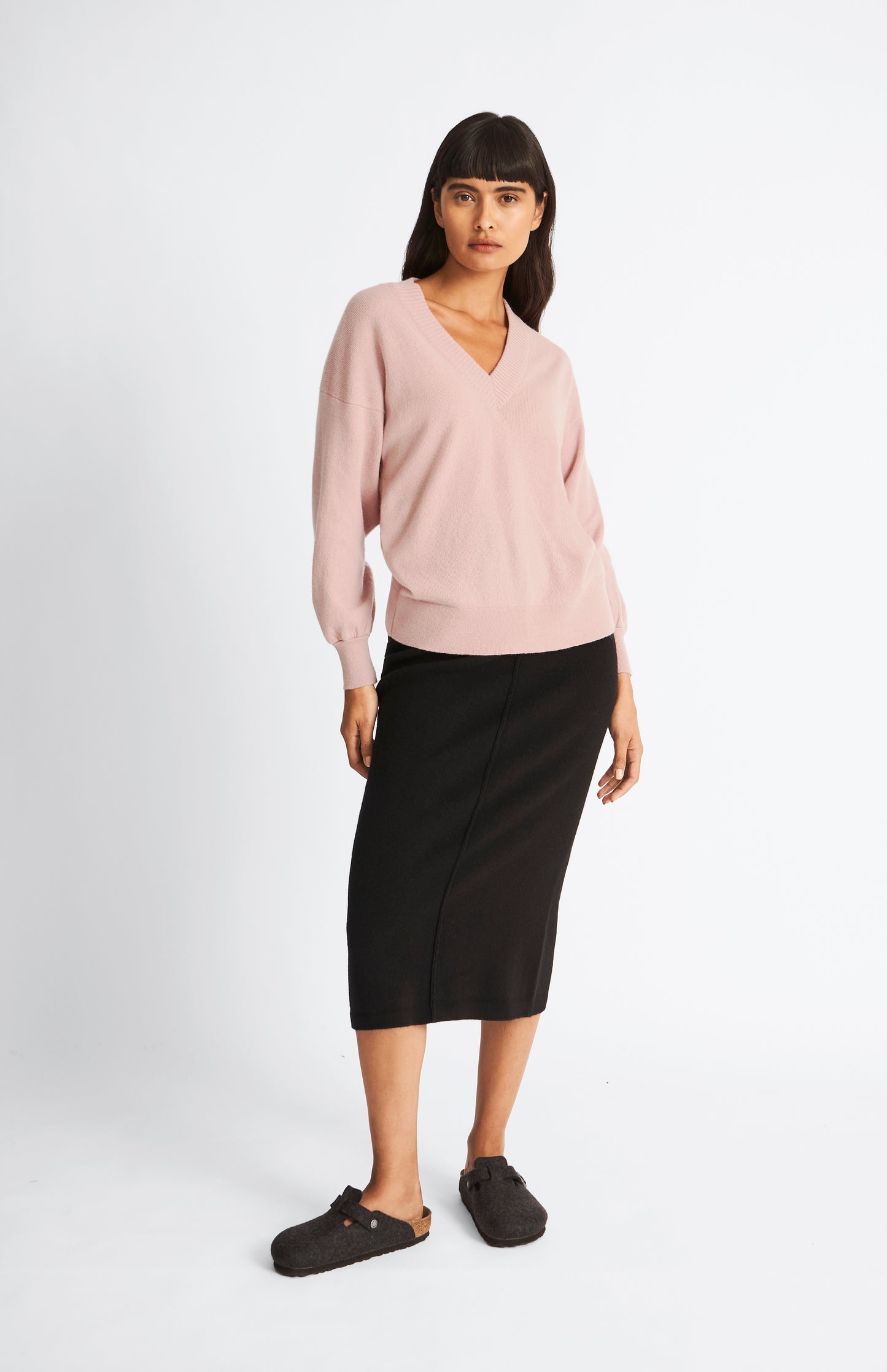 Pringle of Scotland Cashmere Blend Pencil Skirt in Black on model full length