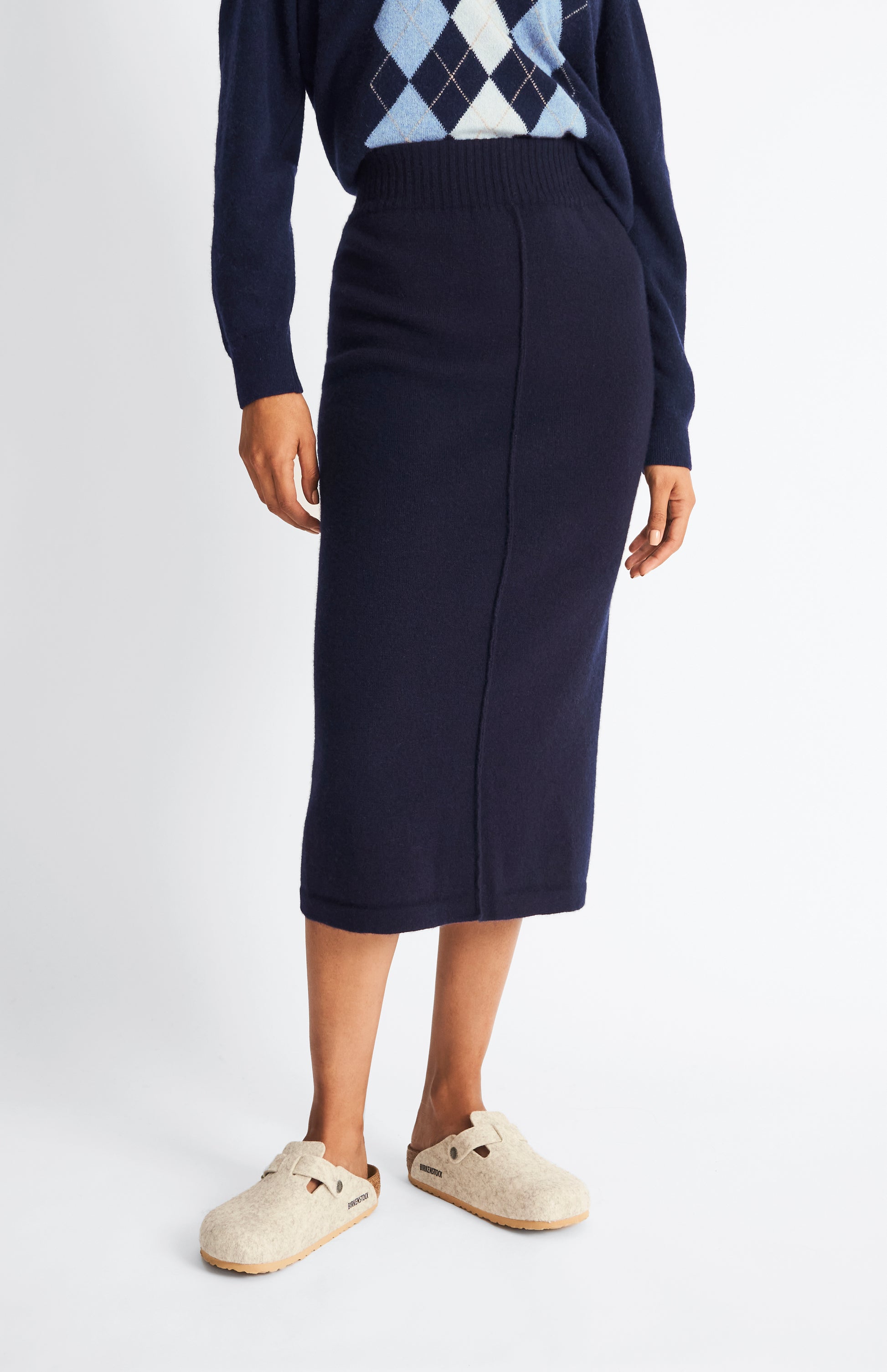 Pringle of Scotland Cashmere Blend Pencil Skirt in Indigo