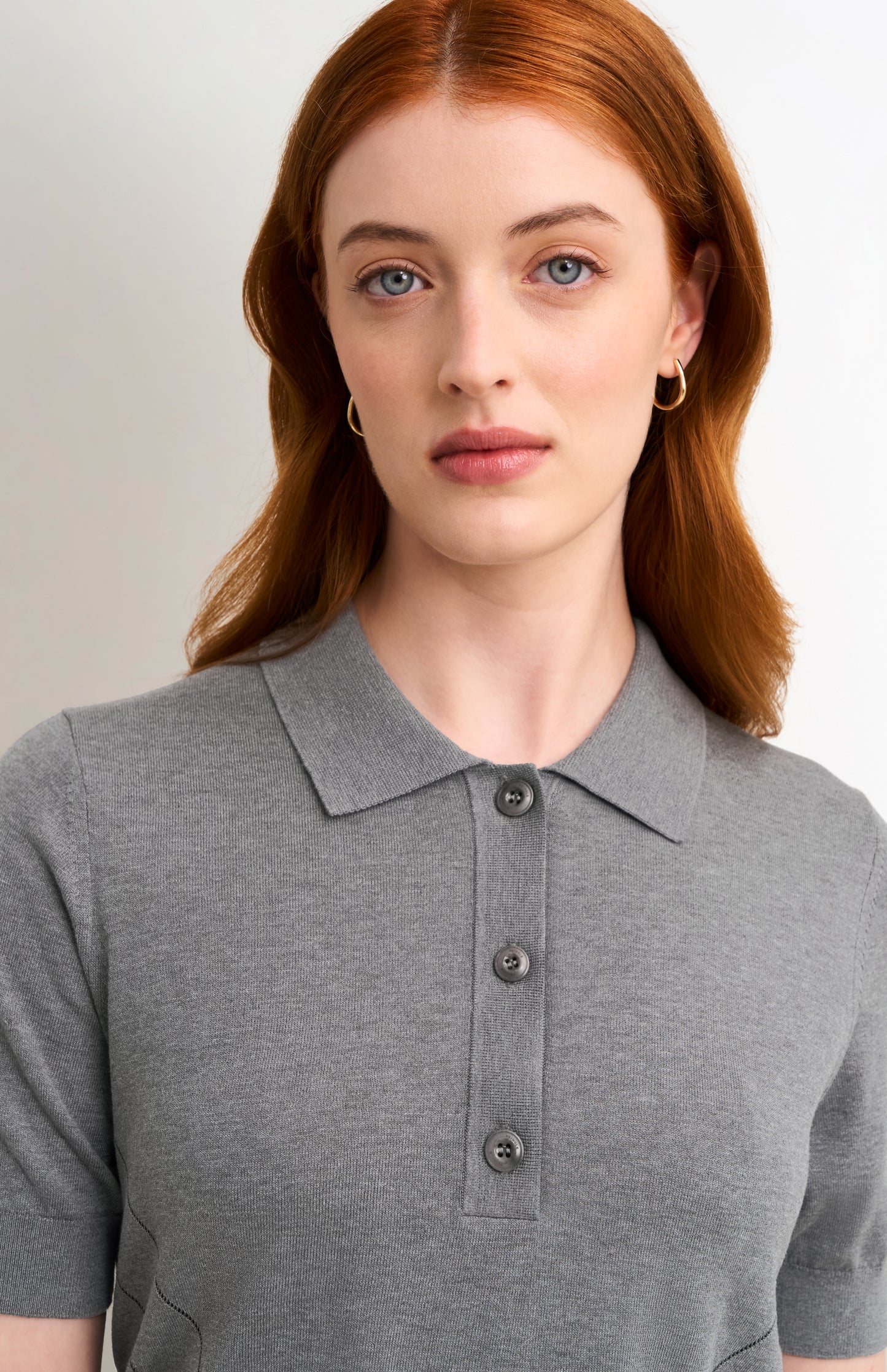 Women's Superfine Silk Blend Pointelle Polo Shirt In Grey Melange