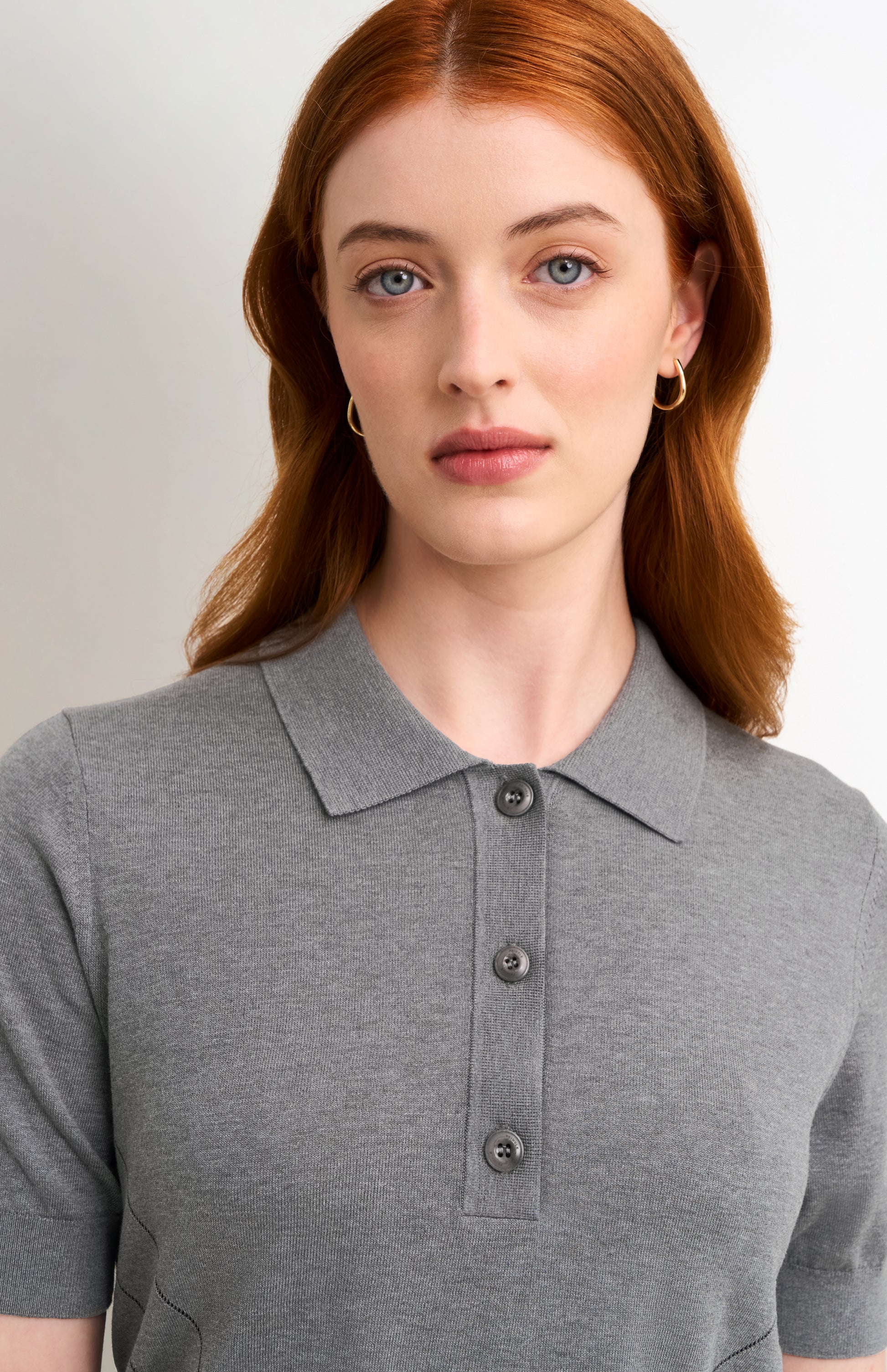 Women's Superfine Silk Blend Pointelle Polo Shirt In Grey Melange