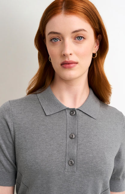 Women's Superfine Silk Blend Pointelle Polo Shirt In Grey Melange