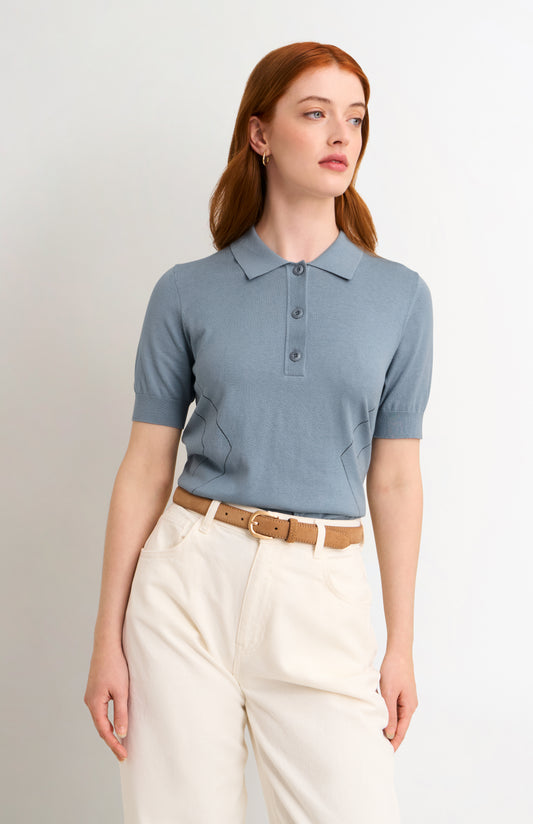 Women's Superfine Silk Blend Pointelle Polo Shirt In Light Blue