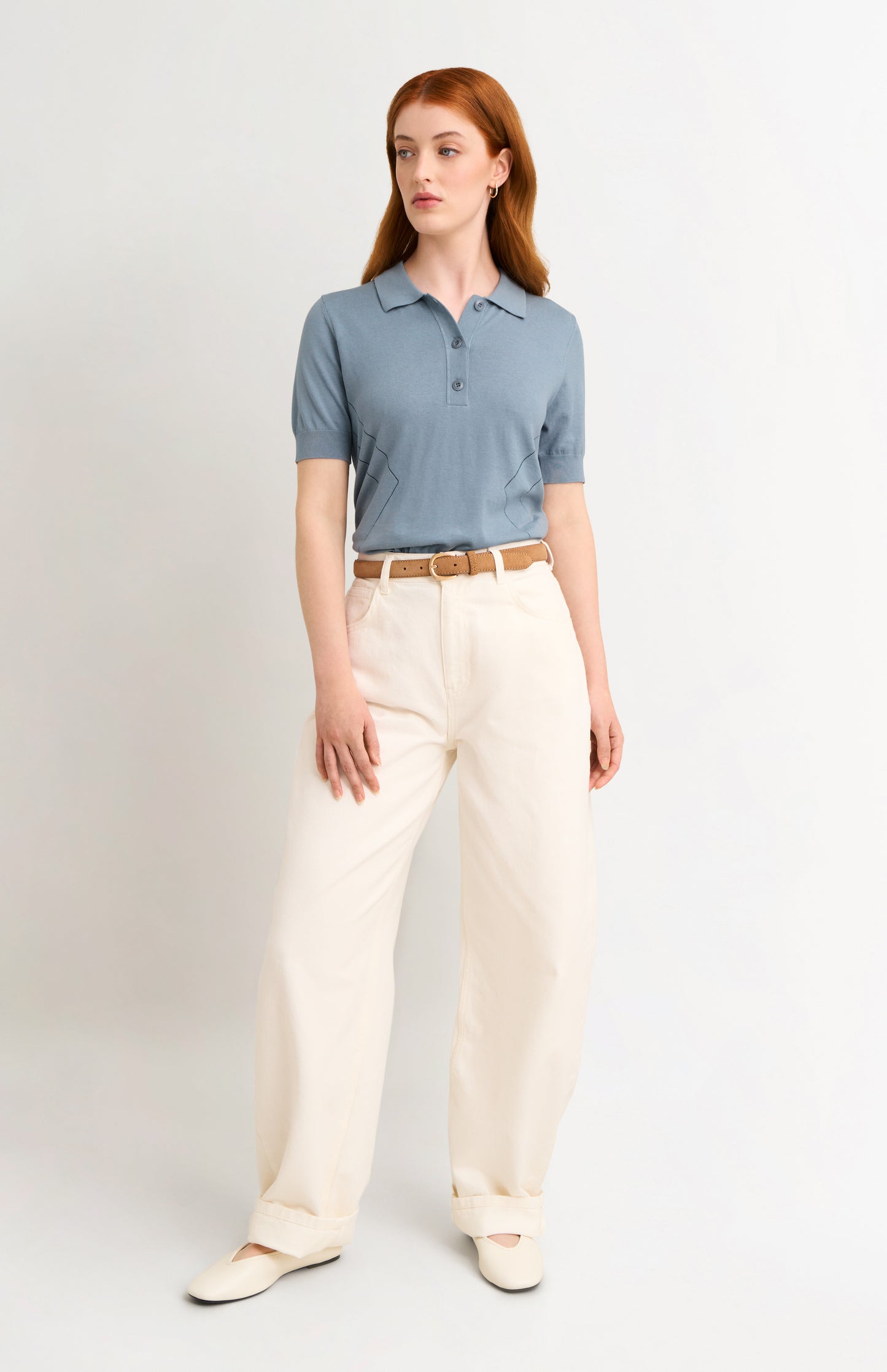 Women's Superfine Silk Blend Pointelle Polo Shirt In Light Blue