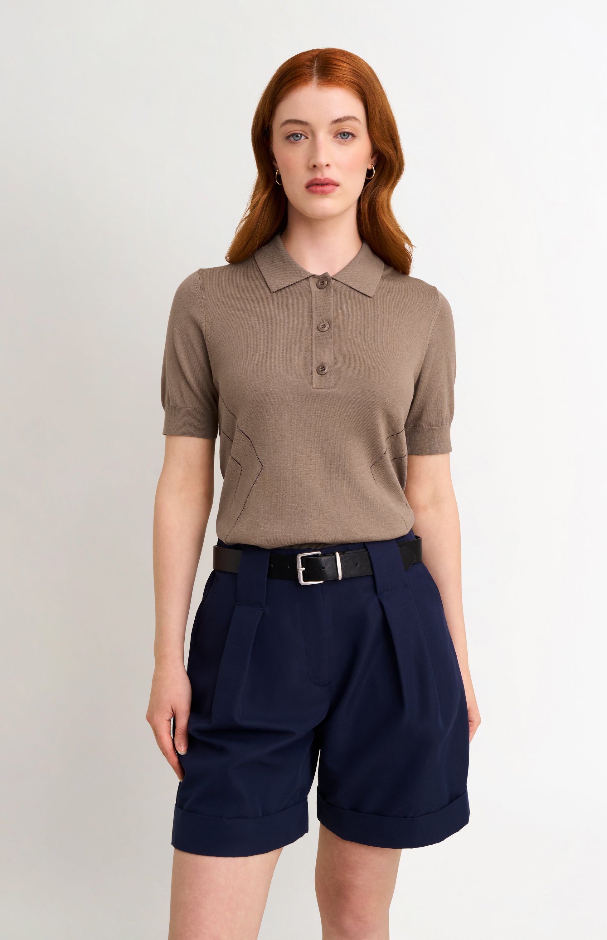 Women's Superfine Silk Blend Pointelle Polo Shirt In Mushroom