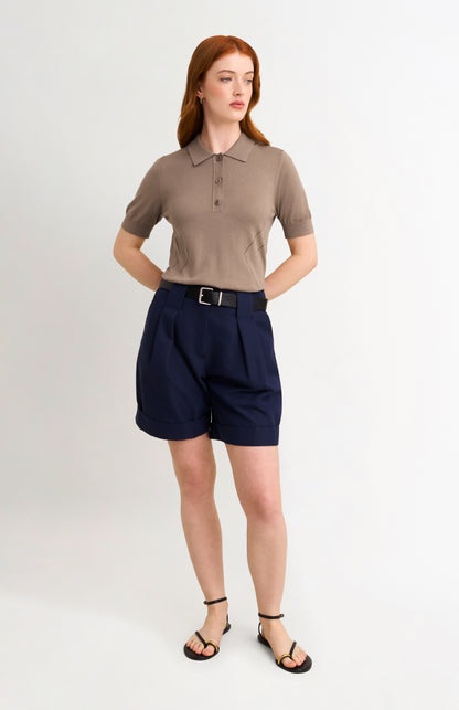 Women's Superfine Silk Blend Pointelle Polo Shirt In Mushroom
