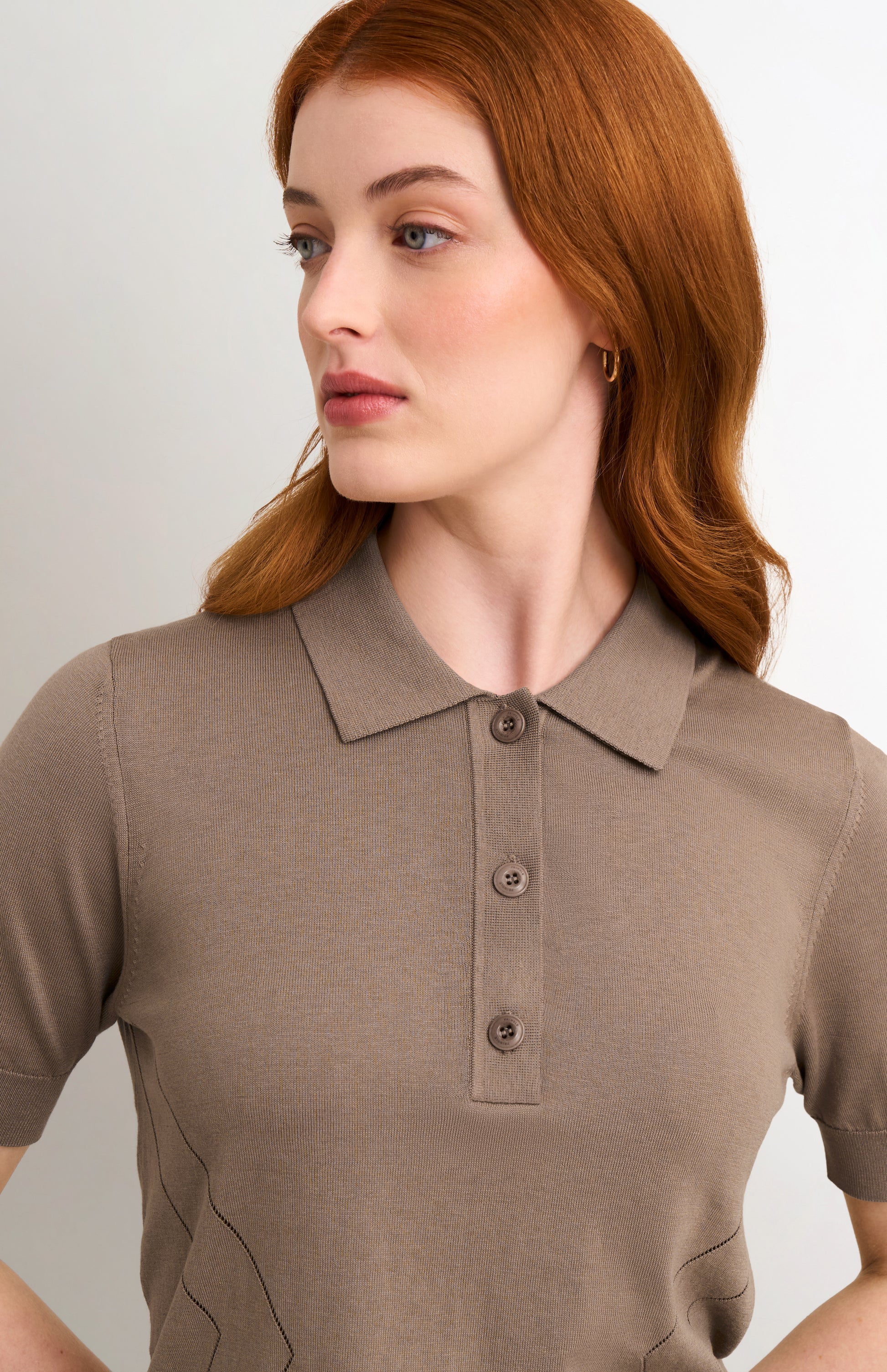 Women's Superfine Silk Blend Pointelle Polo Shirt In Mushroom