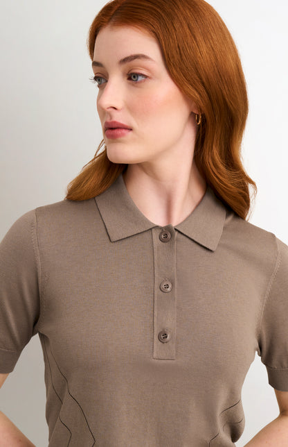 Women's Superfine Silk Blend Pointelle Polo Shirt In Mushroom