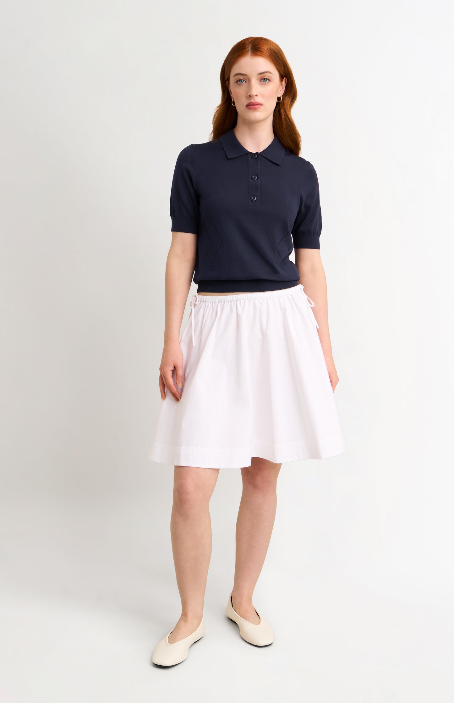 Women's Superfine Silk Blend Pointelle Polo Shirt In Navy Blue