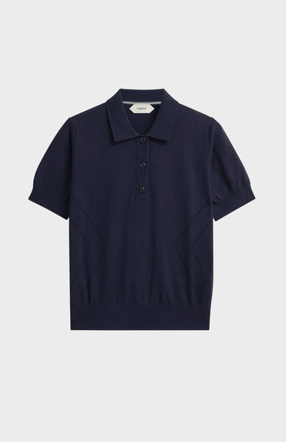 Women's Superfine Silk Blend Pointelle Polo Shirt In Navy Blue