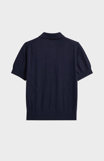 Women's Superfine Silk Blend Pointelle Polo Shirt In Navy Blue