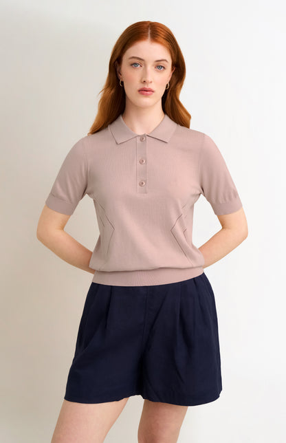 Women's Superfine Silk Blend Pointelle Polo Shirt In Light Pink