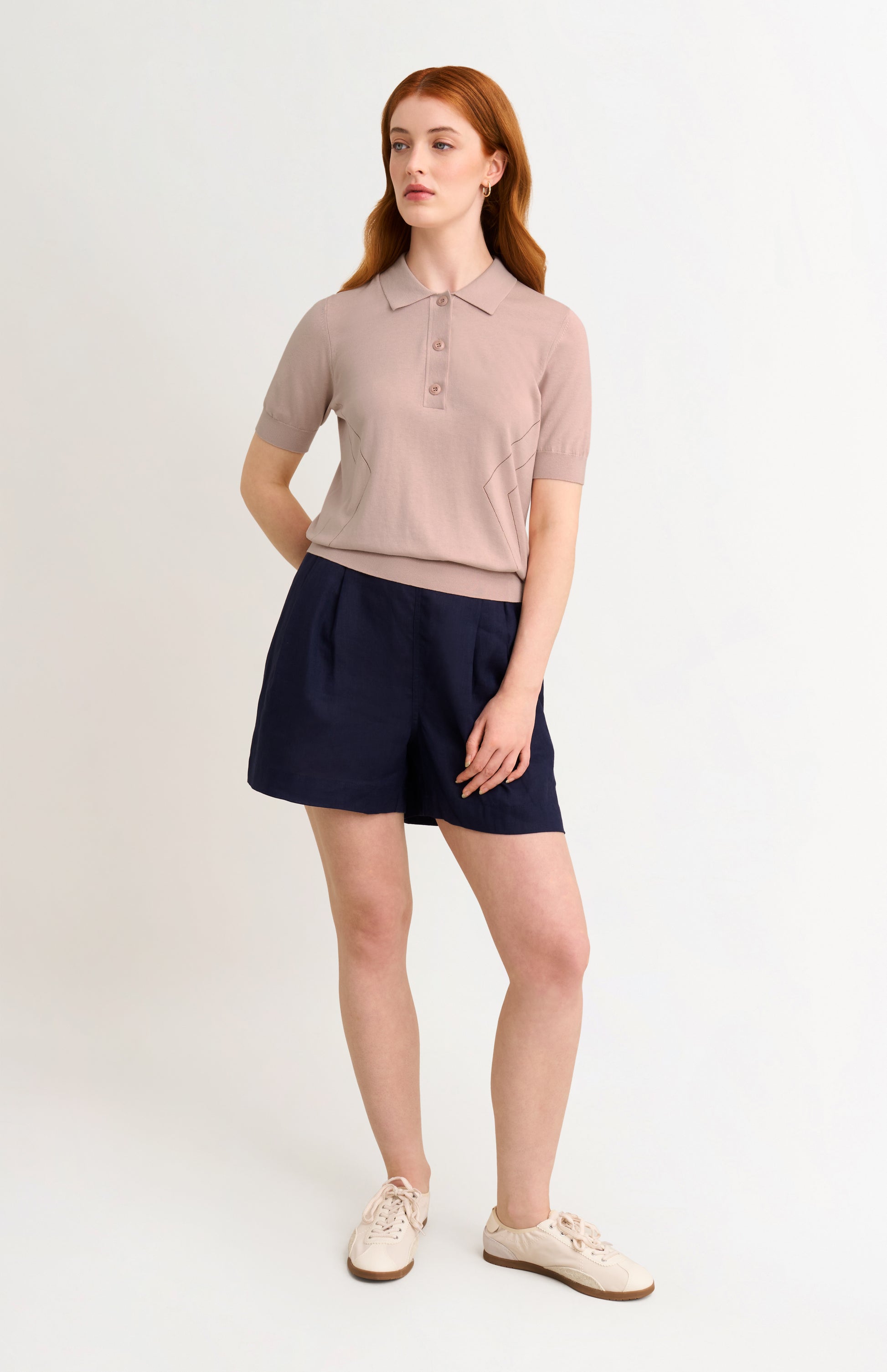 Women's Superfine Silk Blend Pointelle Polo Shirt In Light Pink