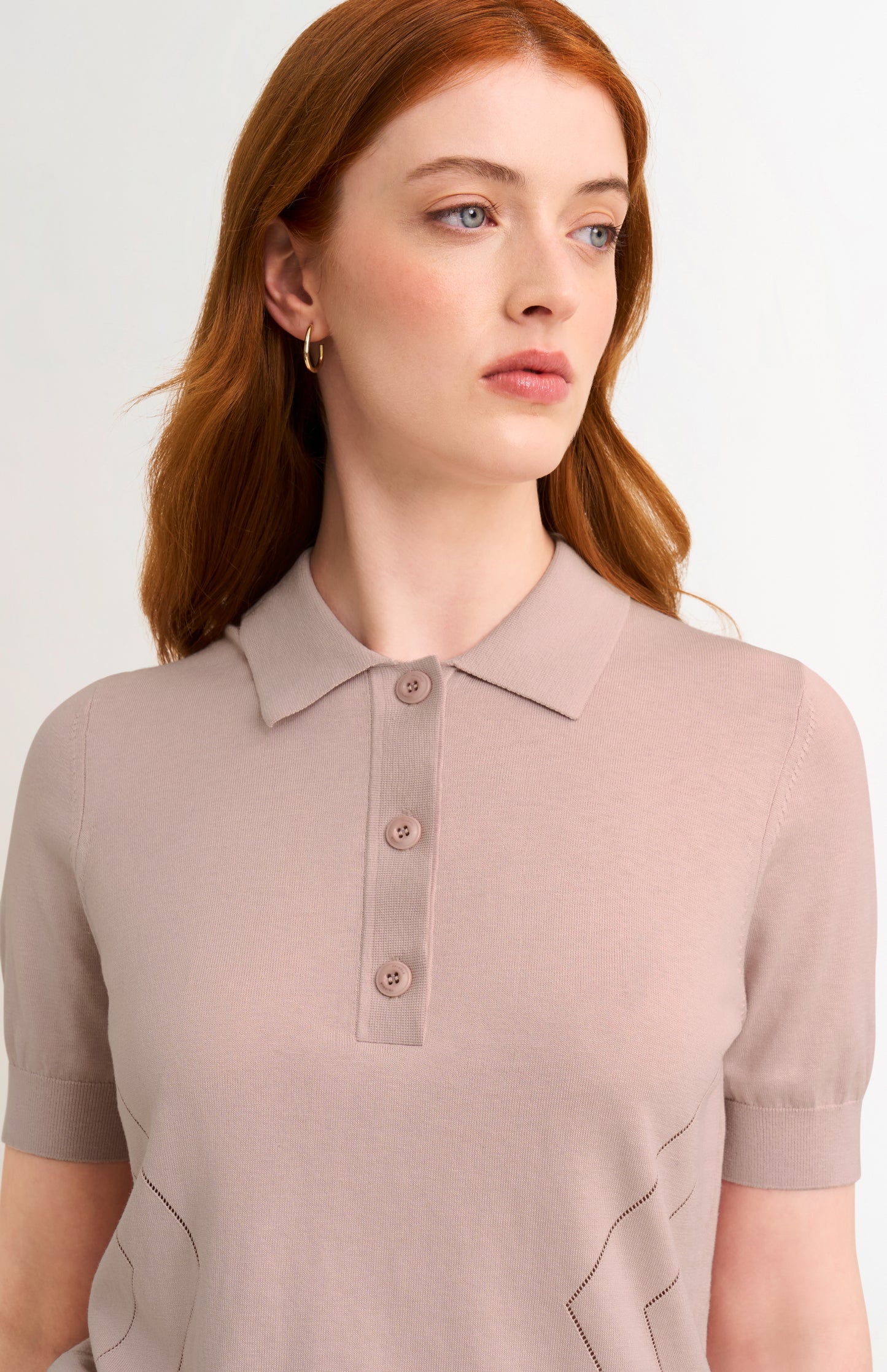 Women's Superfine Silk Blend Pointelle Polo Shirt In Light Pink