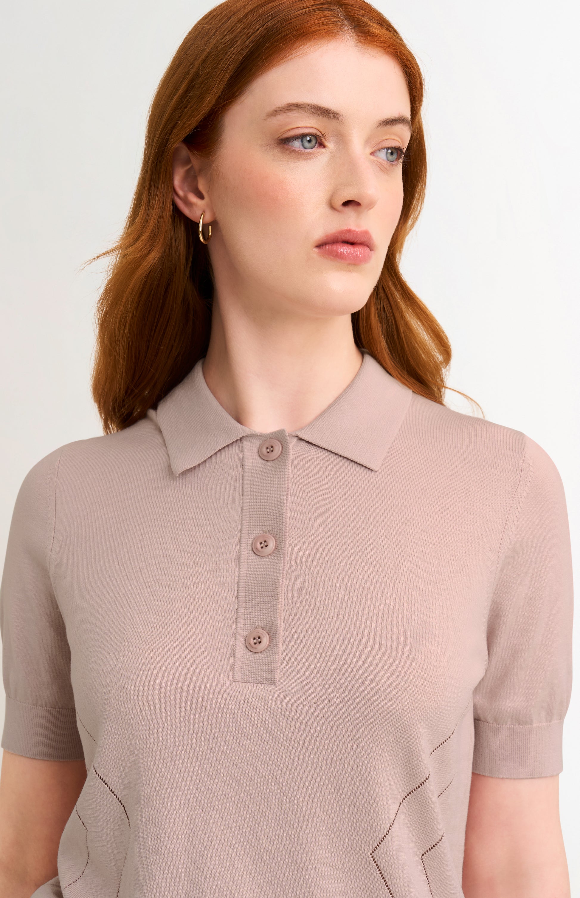 Women's Superfine Silk Blend Pointelle Polo Shirt In Light Pink