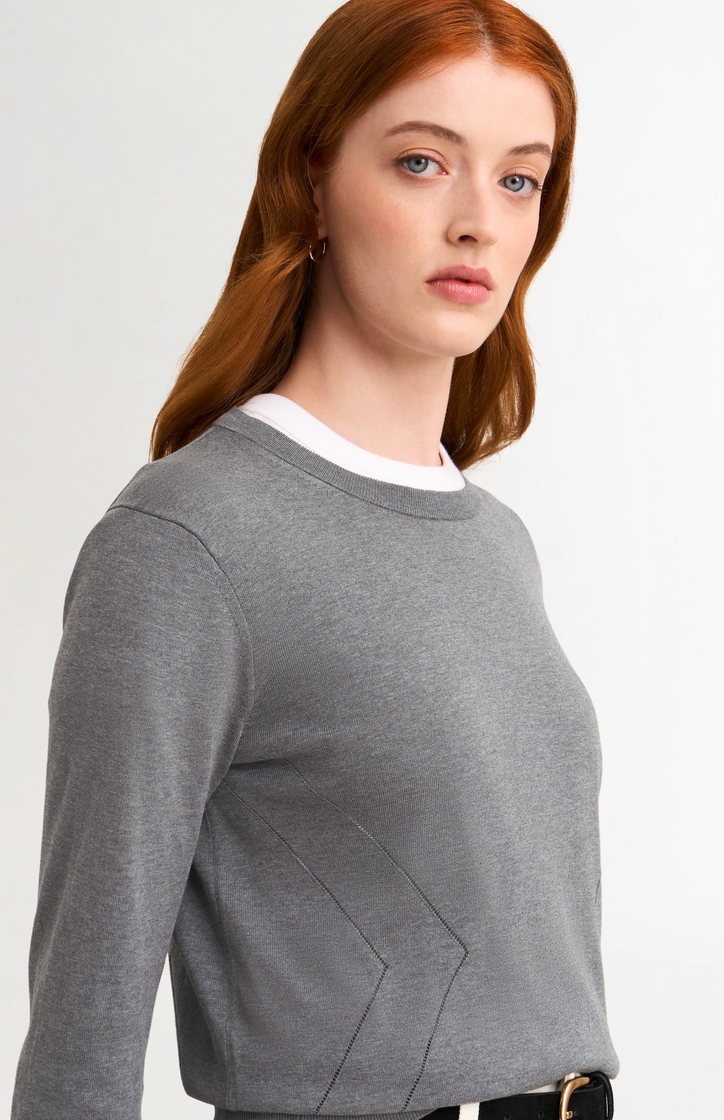 Women's Superfine Silk Blend Pointelle Crew Neck Jumper in Grey Melange