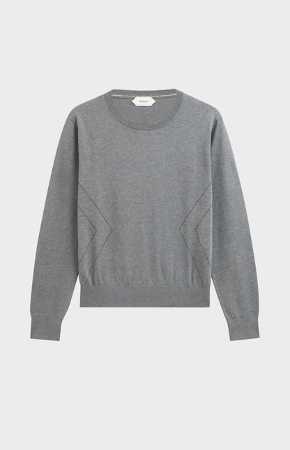 Women's Superfine Silk Blend Pointelle Crew Neck Jumper in Grey Melange