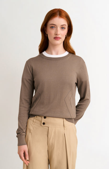Women's Superfine Silk Blend Pointelle Crew Neck Jumper In Mushroom