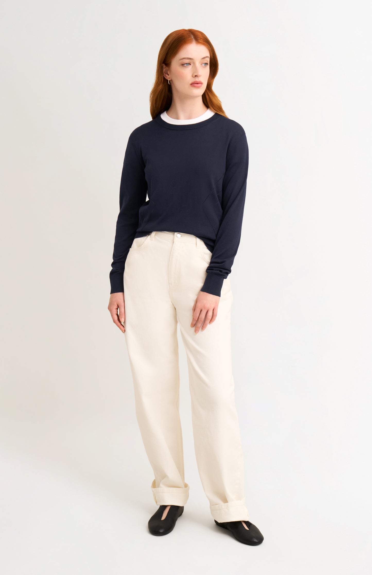 Women's Superfine Silk Blend Pointelle Crew Neck Jumper In Navy Blue