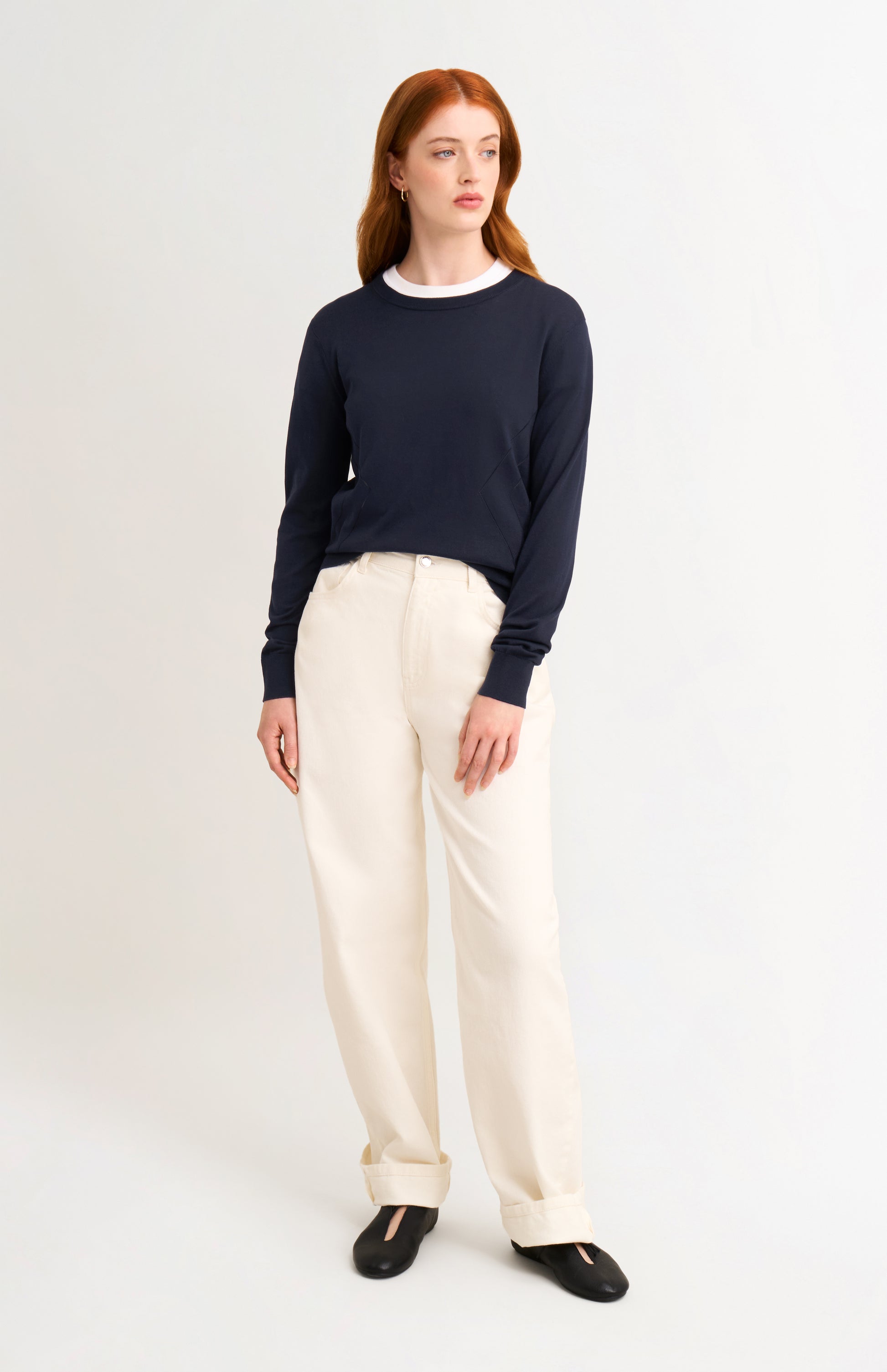 Women's Superfine Silk Blend Pointelle Crew Neck Jumper In Navy Blue