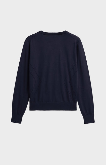 Women's Superfine Silk Blend Pointelle Crew Neck Jumper In Navy Blue