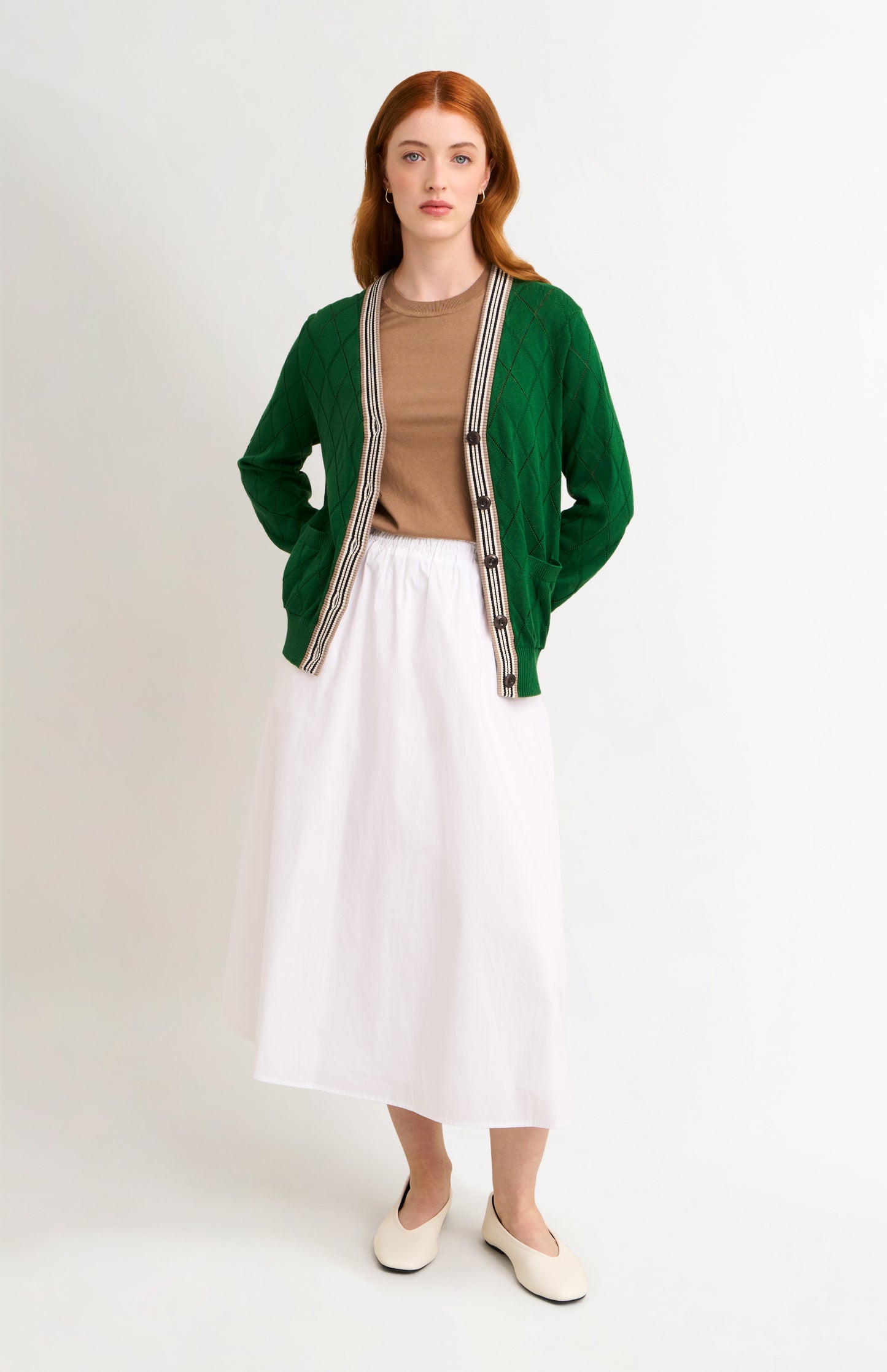 Women's Silk Blend Textured Argyle Cardigan In Green