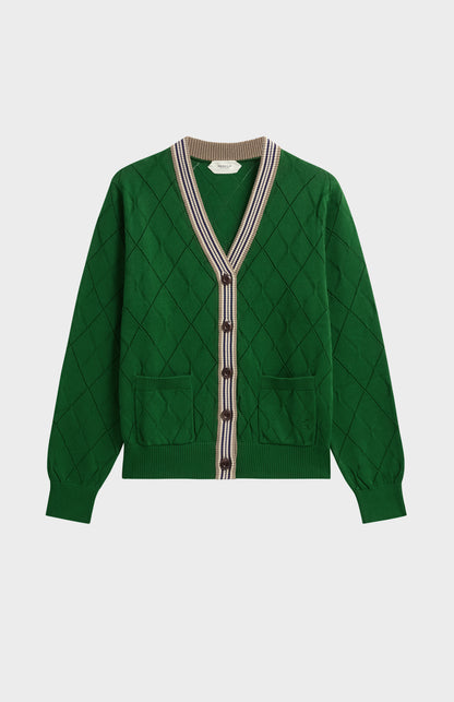 Women's Silk Blend Textured Argyle Cardigan In Green