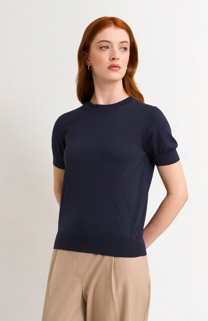 Women's Superfine Silk Blend Pointelle Crew Neck T-shirt In Navy