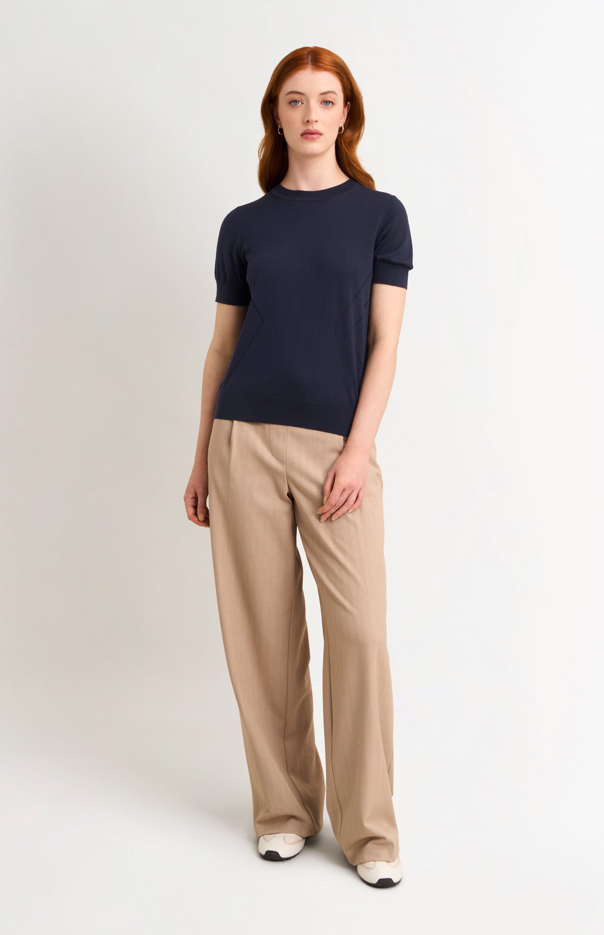 Women's Superfine Silk Blend Pointelle Crew Neck T-shirt In Navy