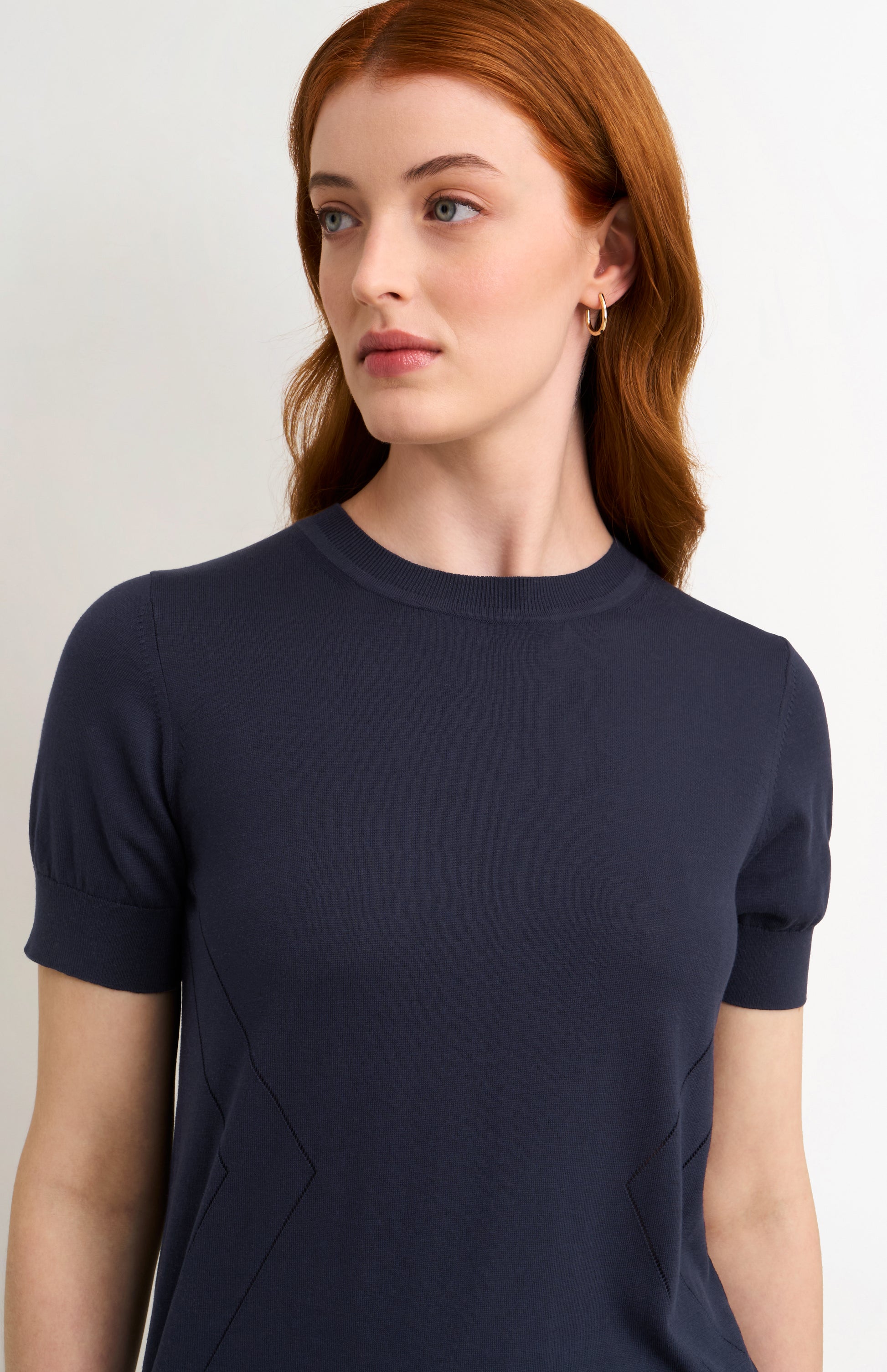 Women's Superfine Silk Blend Pointelle Crew Neck T-shirt In Navy