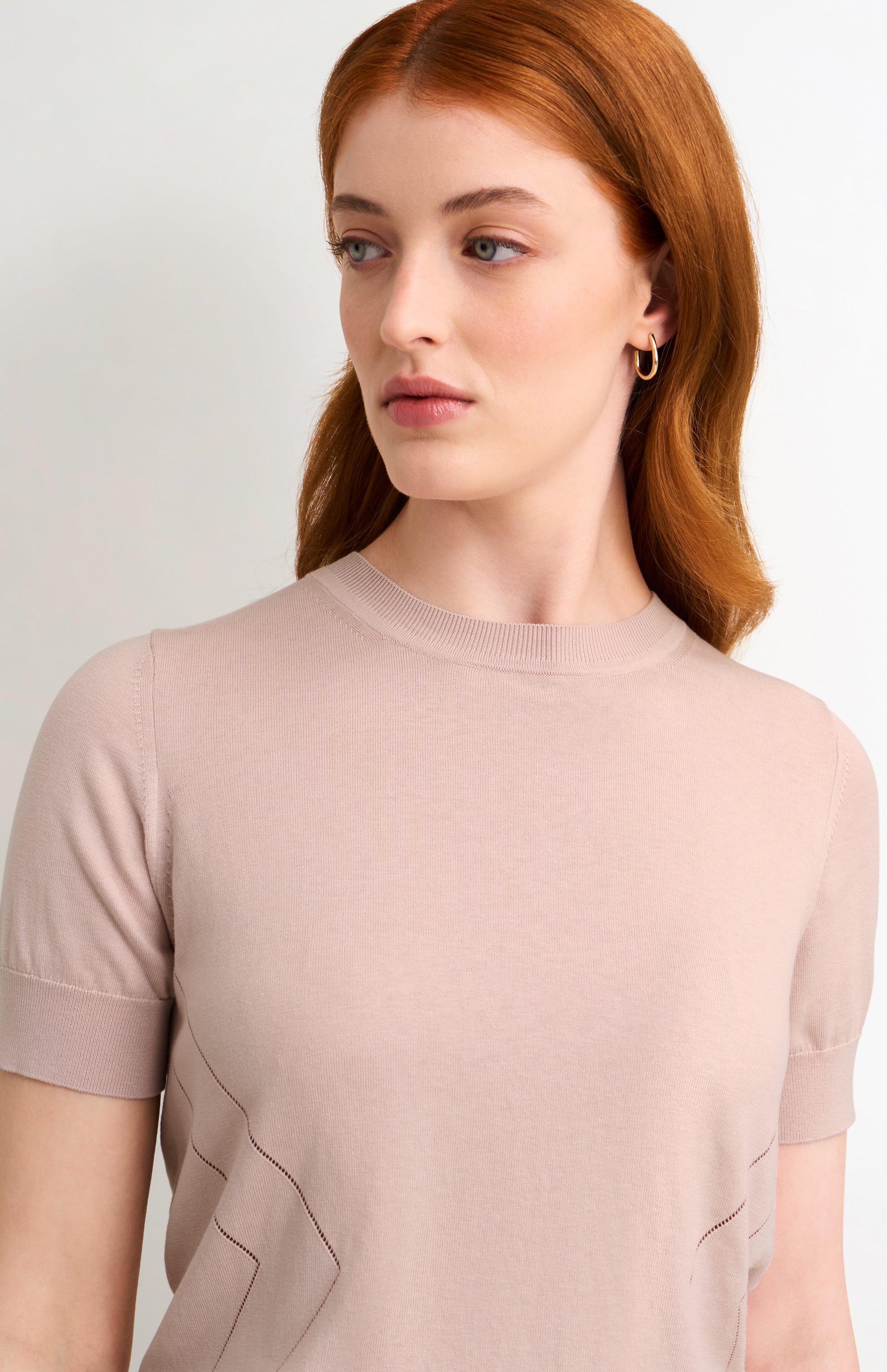 Women's Superfine Silk Blend Pointelle Crew Neck T-shirt In Light Pink