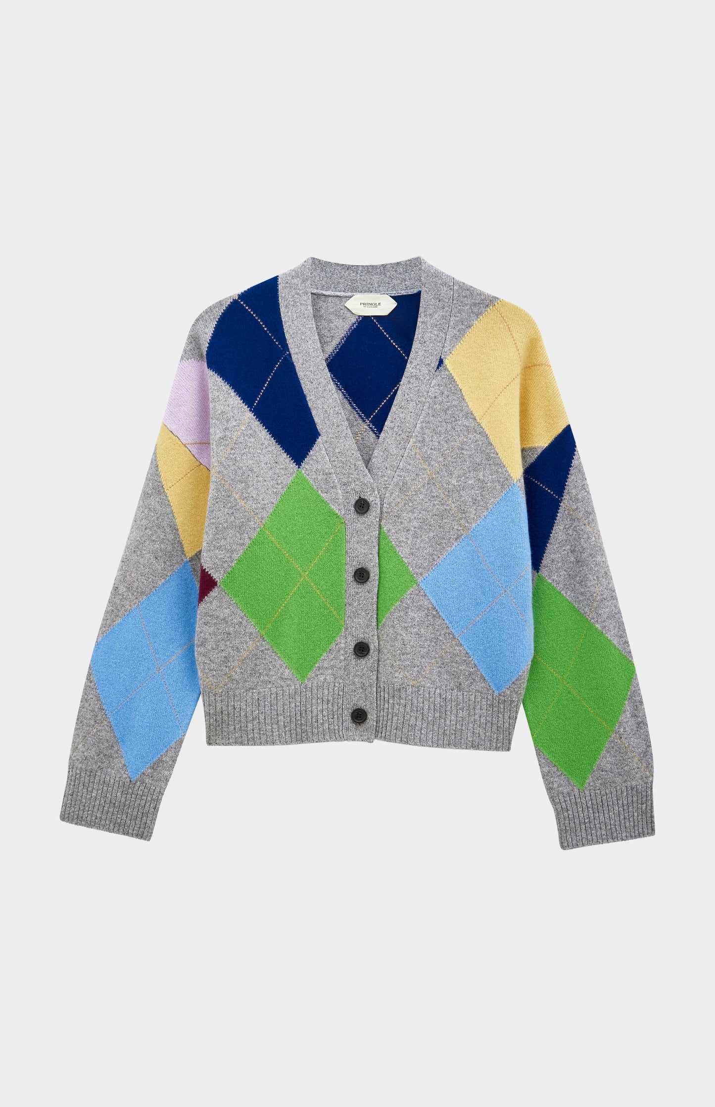 Pringle Women's Supersoft Argyle Cardigan in Grey Melange / Multi