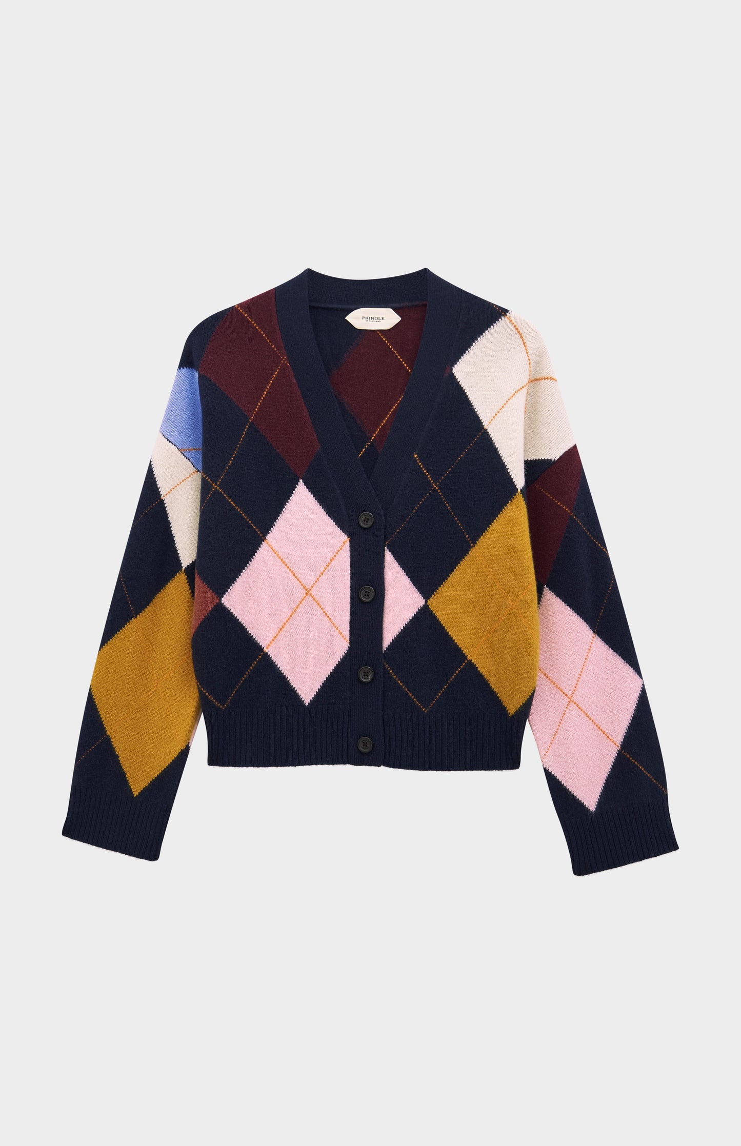 Pringle Women's Supersoft Lambswool Argyle Cardigan in Navy / Multi
