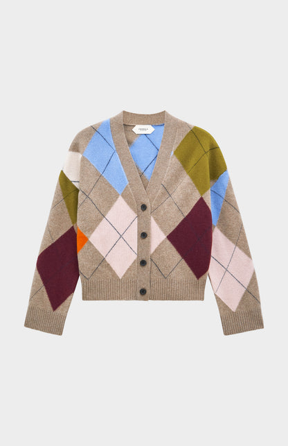 Pringle Women's Lambswool Argyle Cardigan in Mushroom / Multi