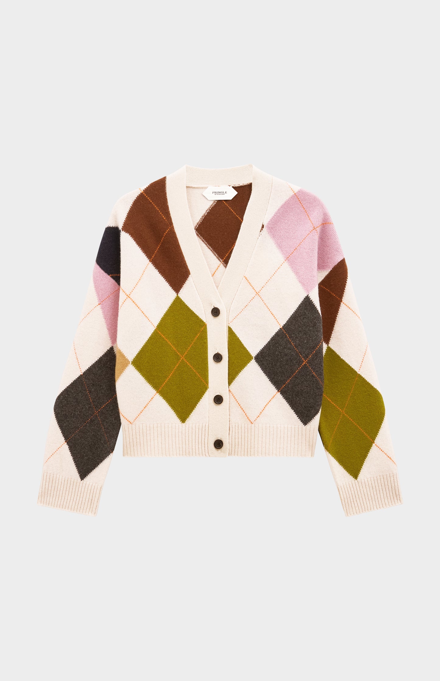 Pringle Women's Supersoft Lambswool Argyle Cardigan in Ecru / Multi
