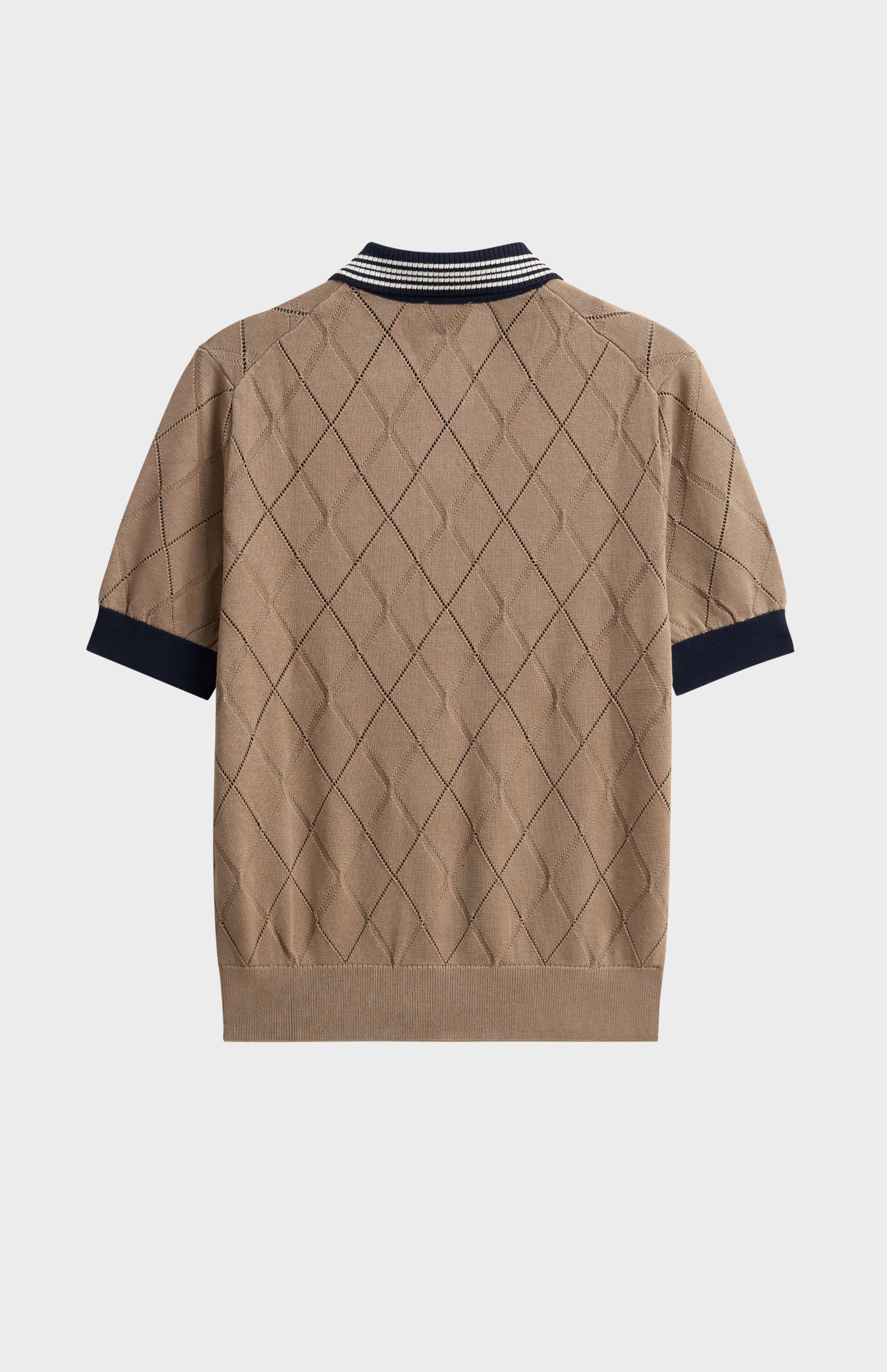Women's Silk Blend Textured Polo Neck Argyle T-shirt In Mushroom