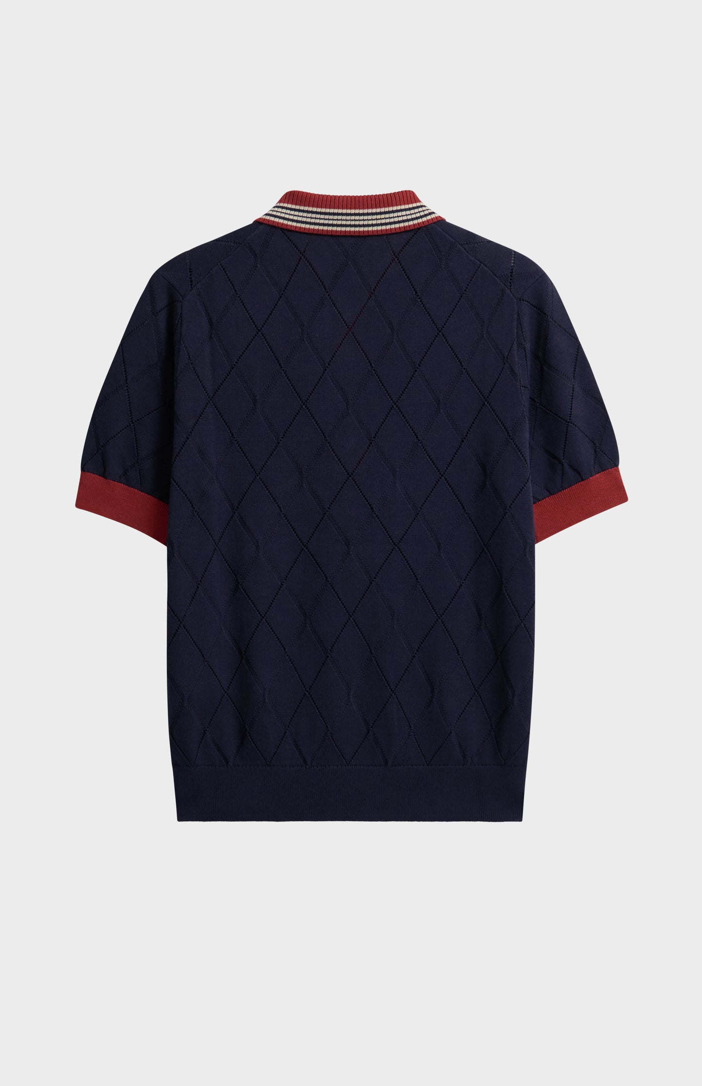 Women's Silk Blend Textured Polo Neck Argyle T-shirt In Navy