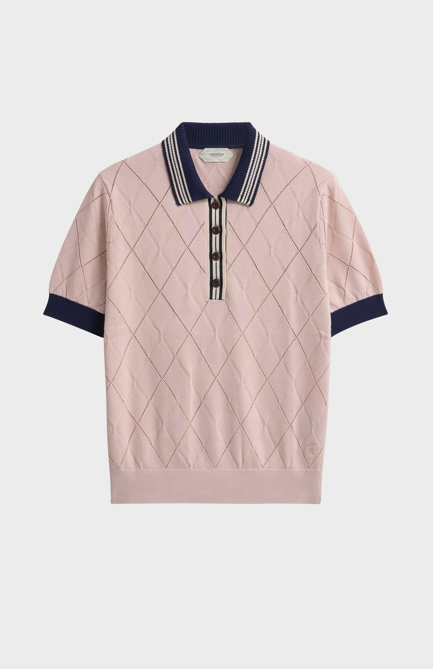Women's Silk Blend Textured Polo Neck Argyle T-shirt In Light Pink