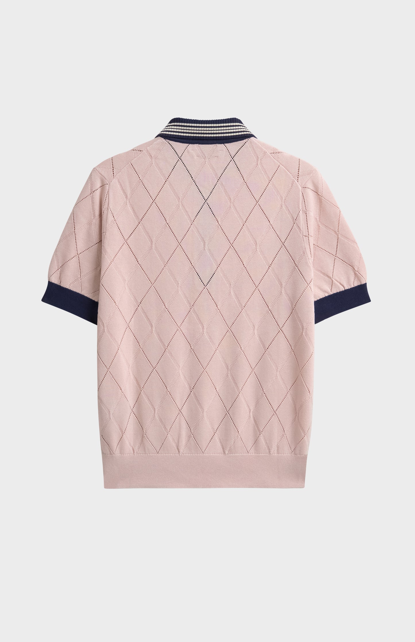 Women's Silk Blend Textured Polo Neck Argyle T-shirt In Light Pink