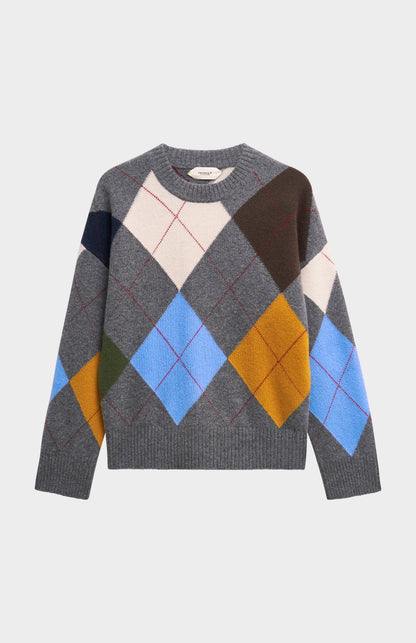 Pringle Women's Crew Neck Lambswool Argyle Jumper in Charcoal / Multi