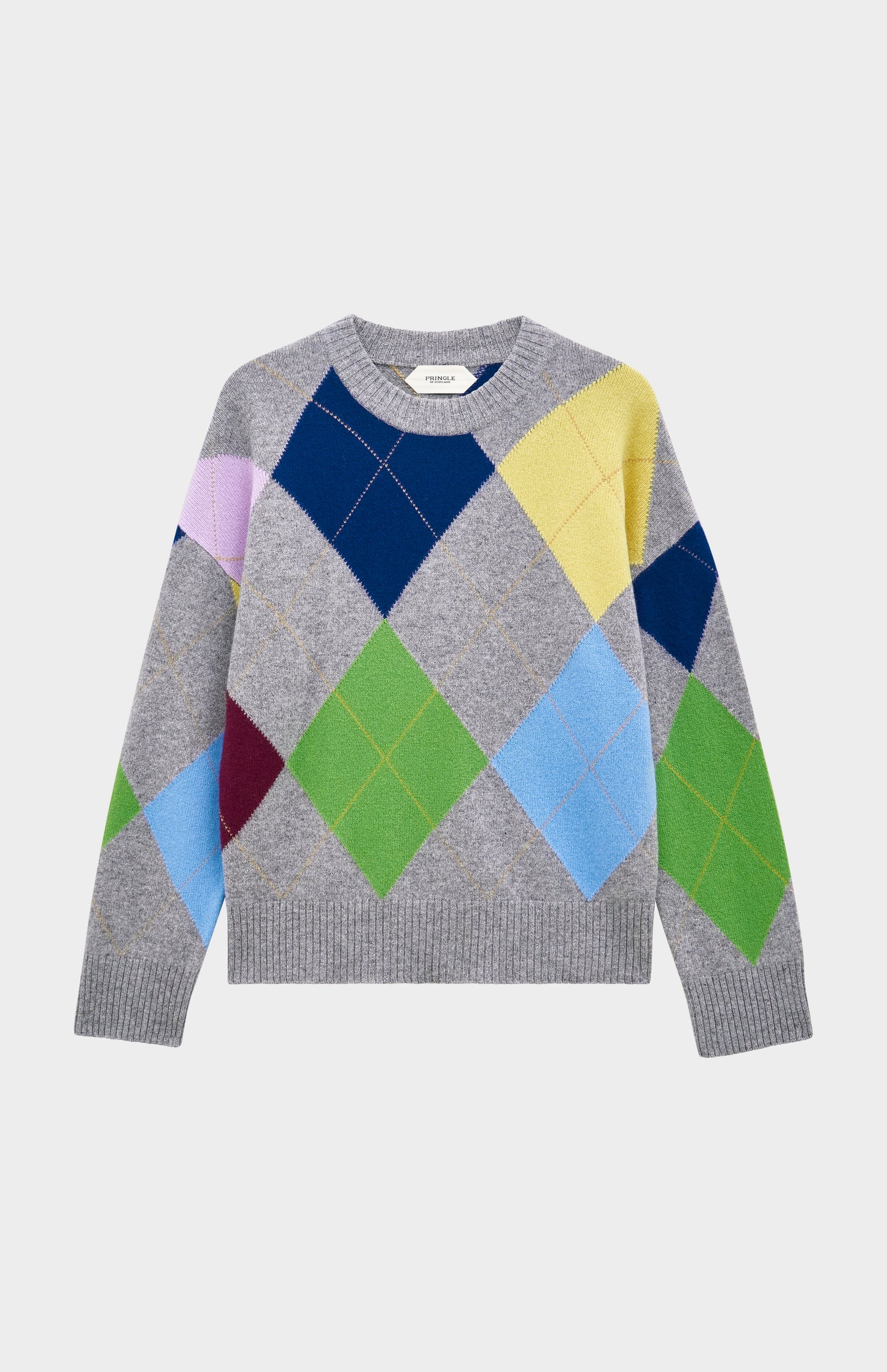 Pringle Women's Crew Neck Lambswool Argyle Jumper in Grey / Multi