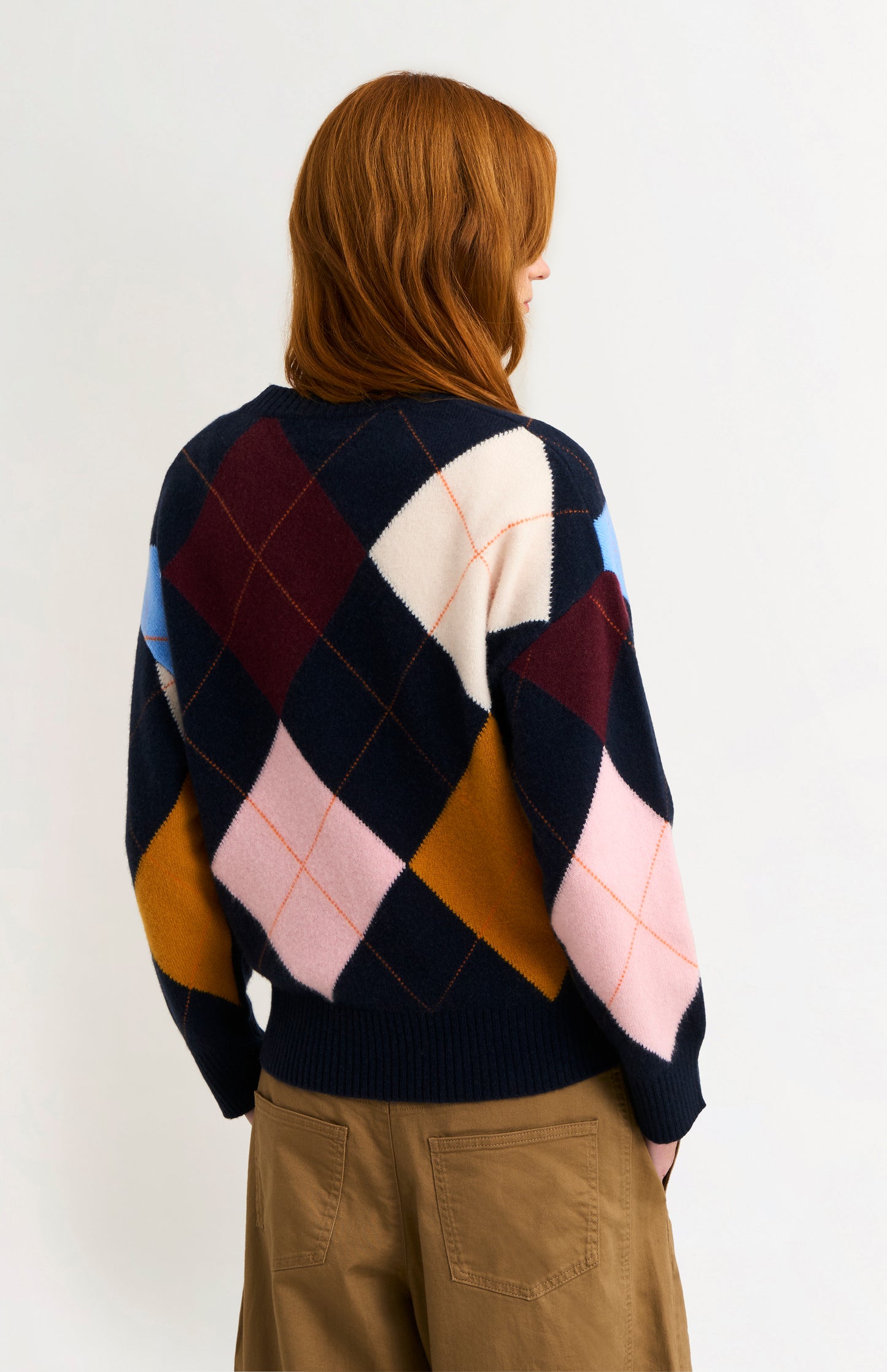 Pringle Women's Crew Neck Lambswool Argyle Jumper in Navy / Multi rear view