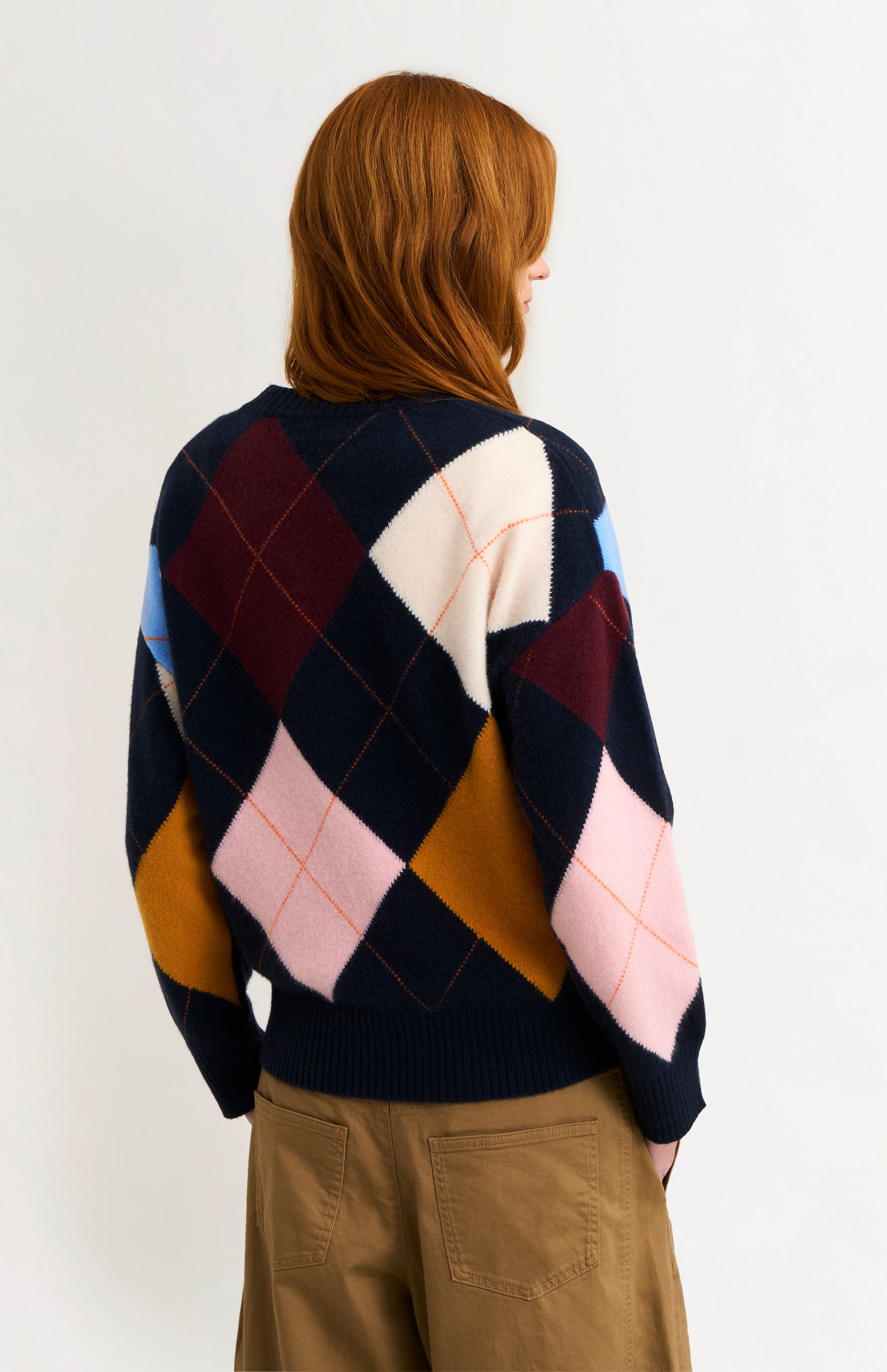 Pringle Women's Crew Neck Lambswool Argyle Jumper in Navy / Multi rear view