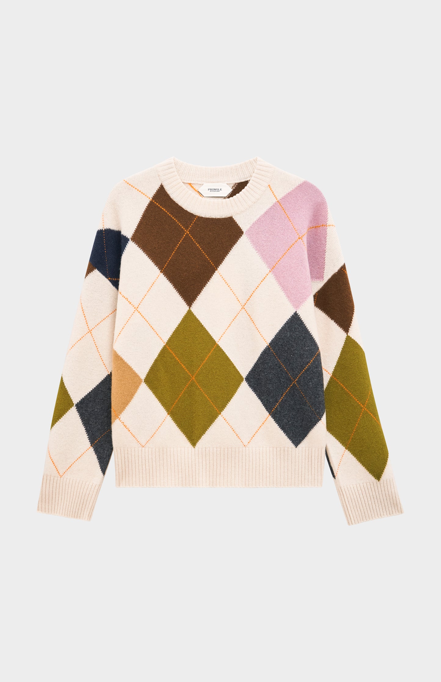 Pringle Women's Crew Neck Lambswool Argyle Jumper in Ecru / Multi