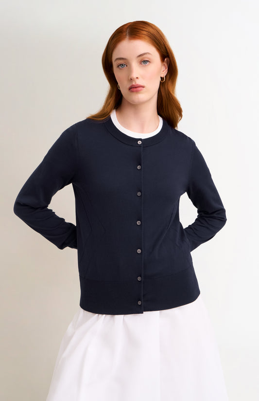 Women's Superfine Silk Blend Pointelle Cardigan In Navy Blue
