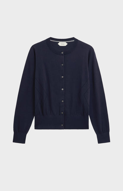 Women's Superfine Silk Blend Pointelle Cardigan In Navy Blue