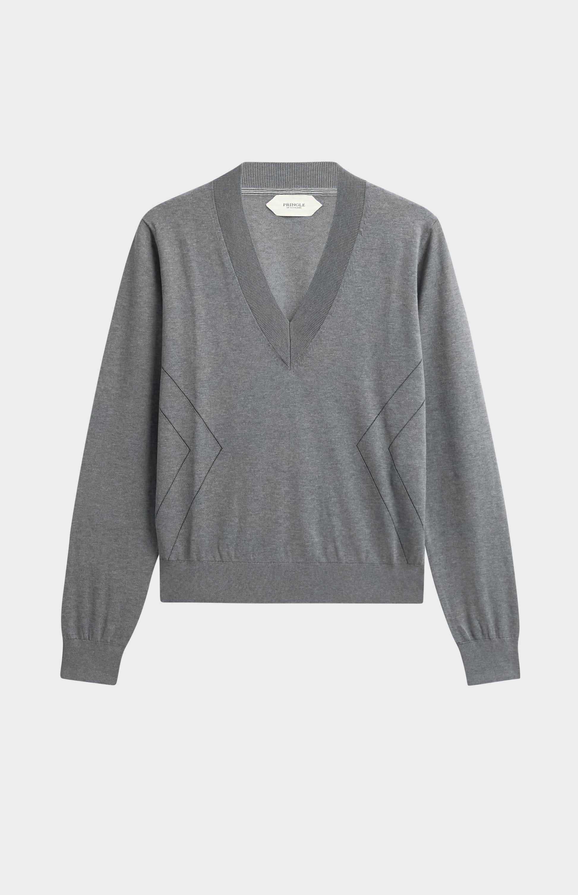 Women's Superfine Silk Blend Pointelle V Neck Jumper In Grey Melange