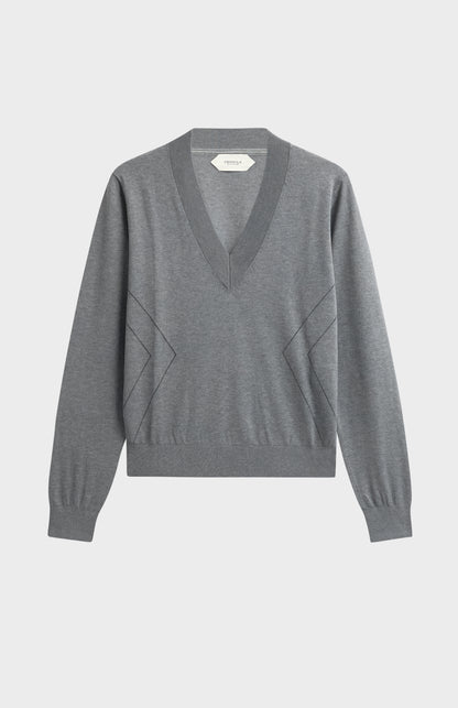 Women's Superfine Silk Blend Pointelle V Neck Jumper In Grey Melange
